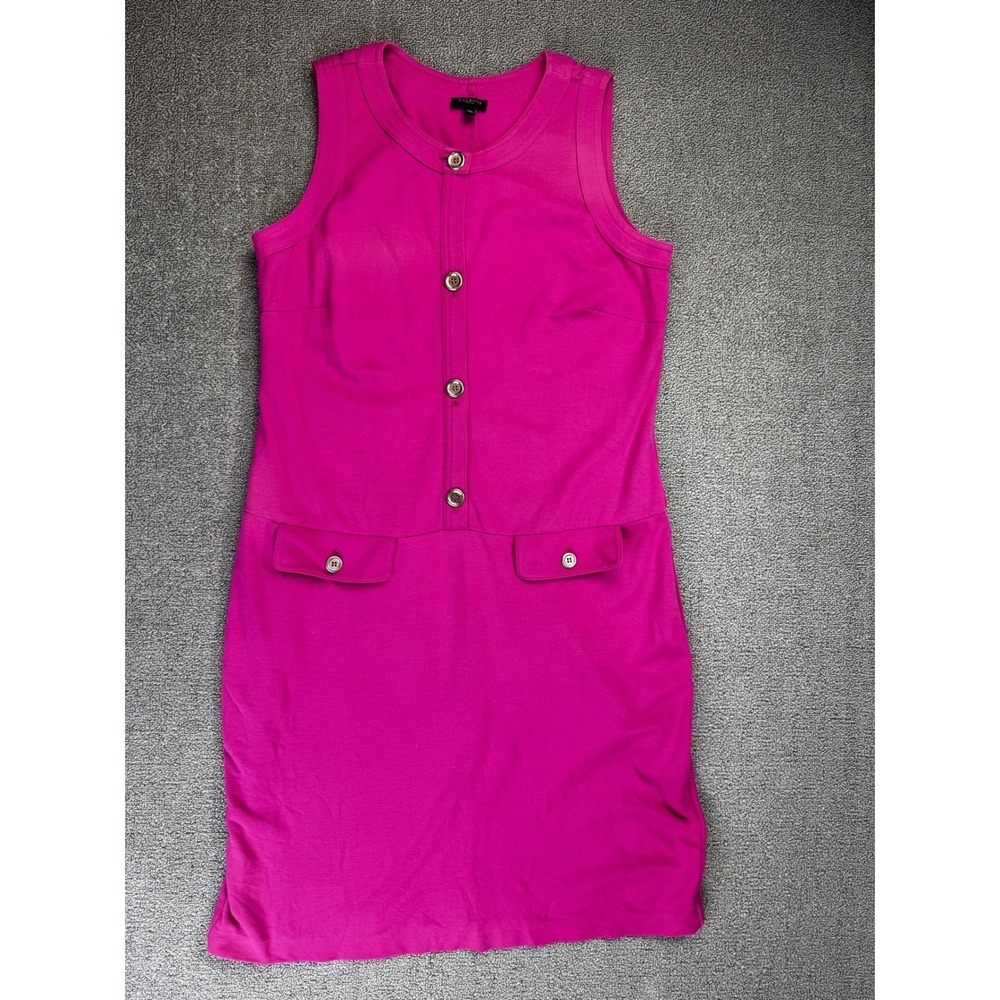 Talbots Dress 10 Petite Pink Sleeveless Button Front Shift Fuchsia‎ Ponte Resort